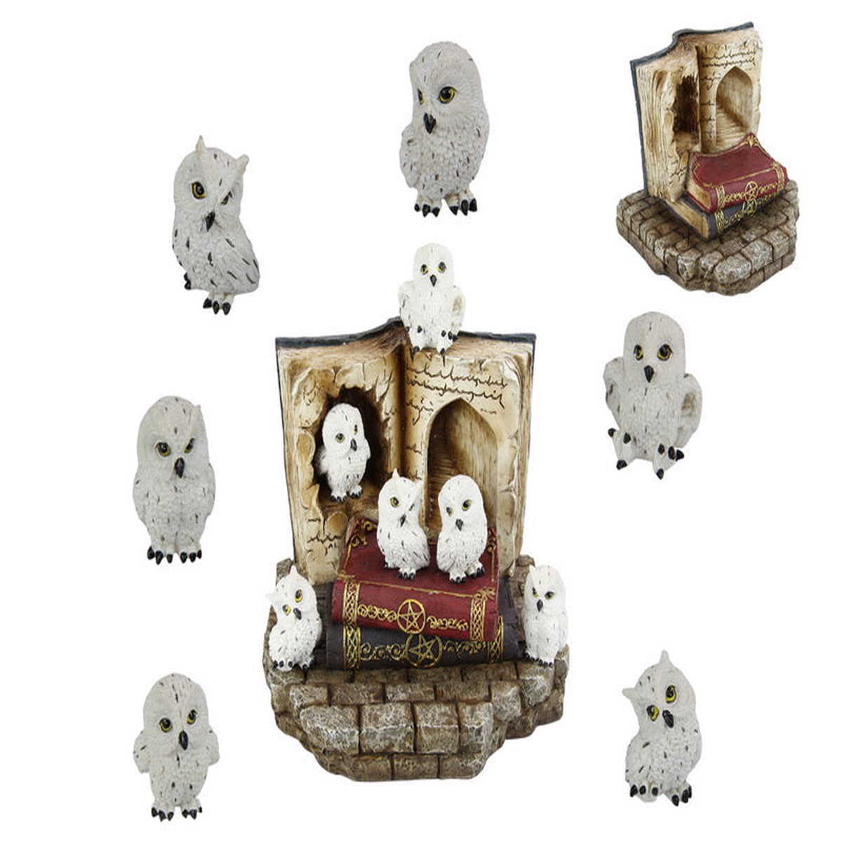 5CM WHITE OWL ON SPELL BOOK STAND 6 ASS