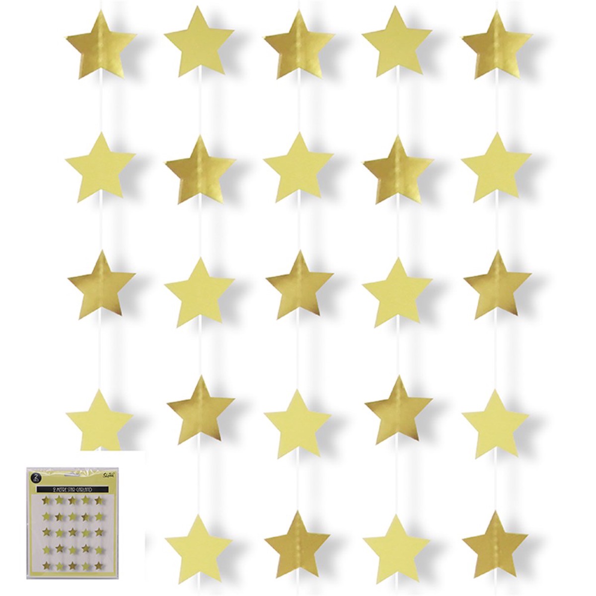 Star Garland 2M Yellow/Champagne 2Pk
