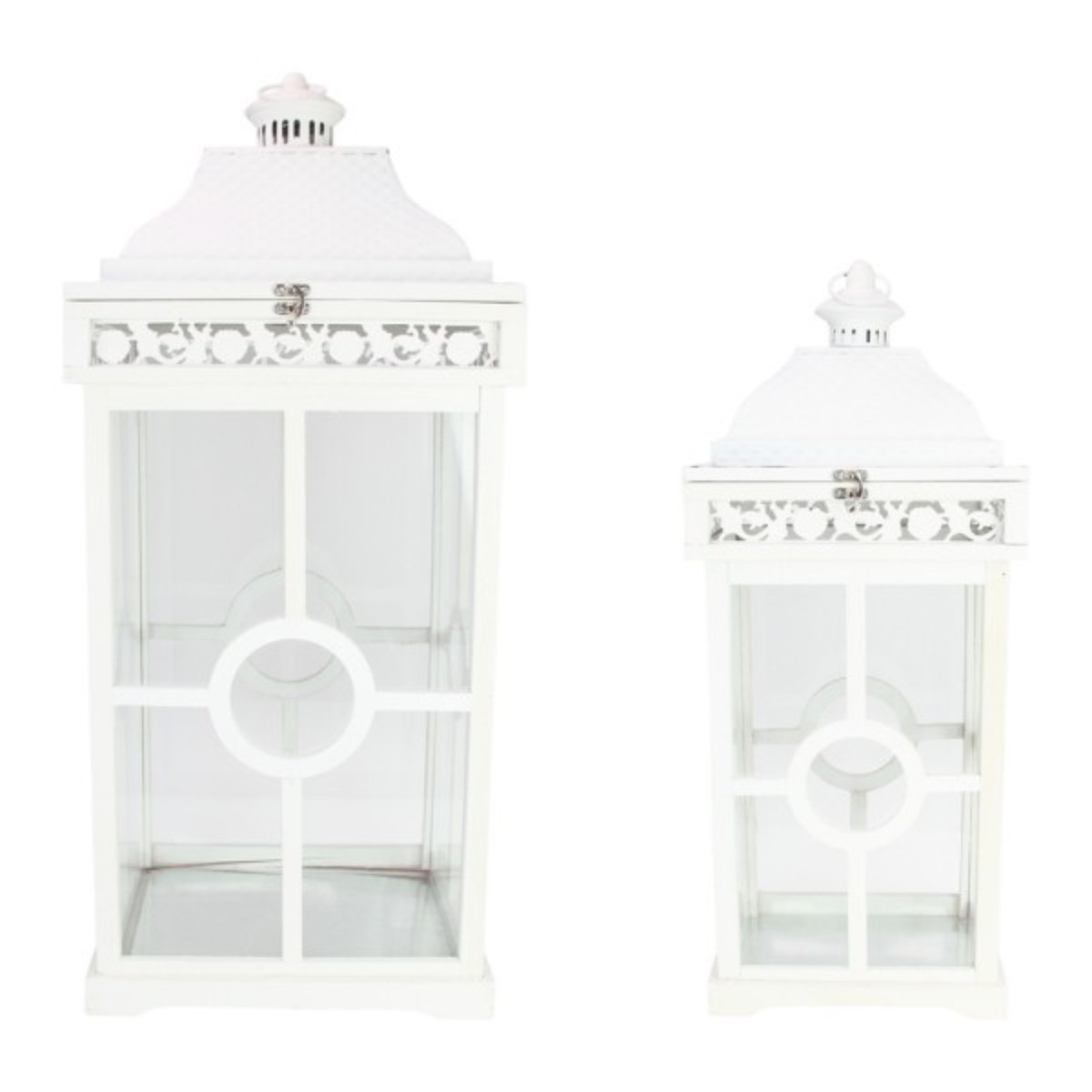 White Metal Lanterns (Set Of 2) Large 75Cm Small 61Cm