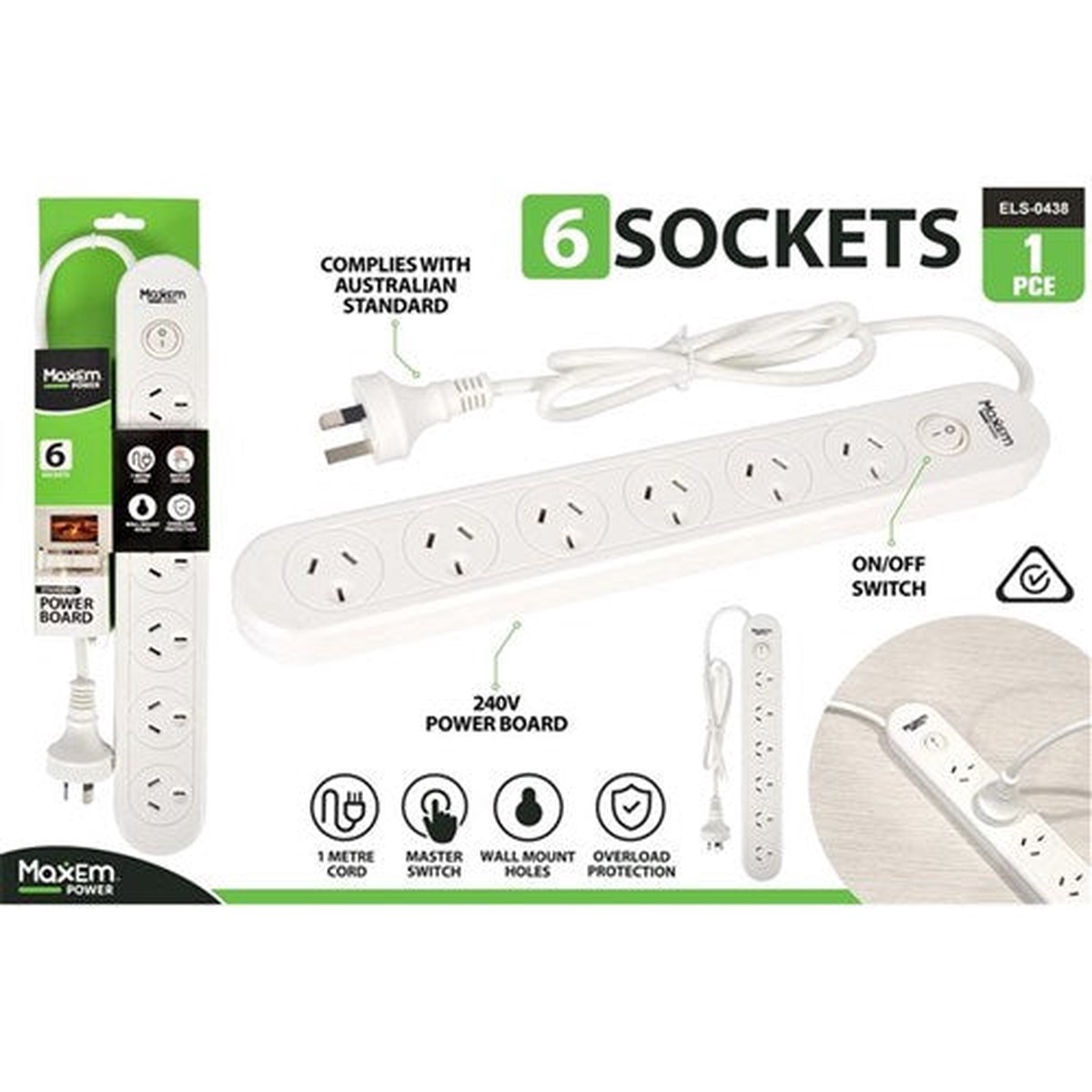 6 Way Powerboard w/1 Switch