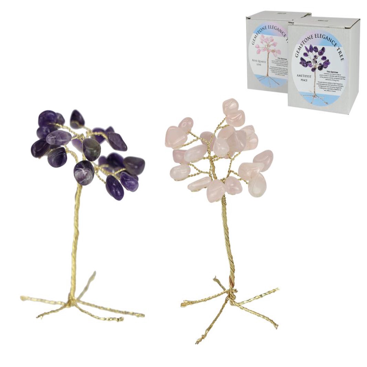 11CM GEMSTONE TREE ON GOLD BASE 2 ASSTD