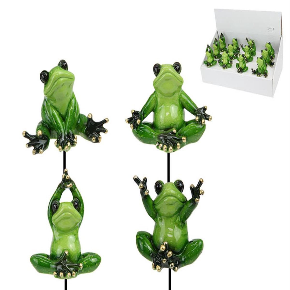 12CM MARBLE FROG GARDEN STAKE 4 ASS