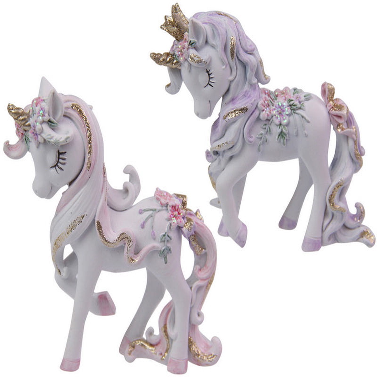 Unicorn with Flowers & Glitter 2 Assorted 9cm