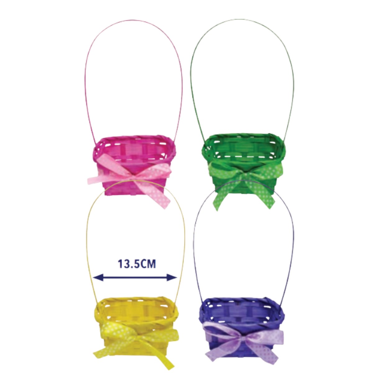 Easter Basket Square Handle & Ribbon 13.5cm Assorted