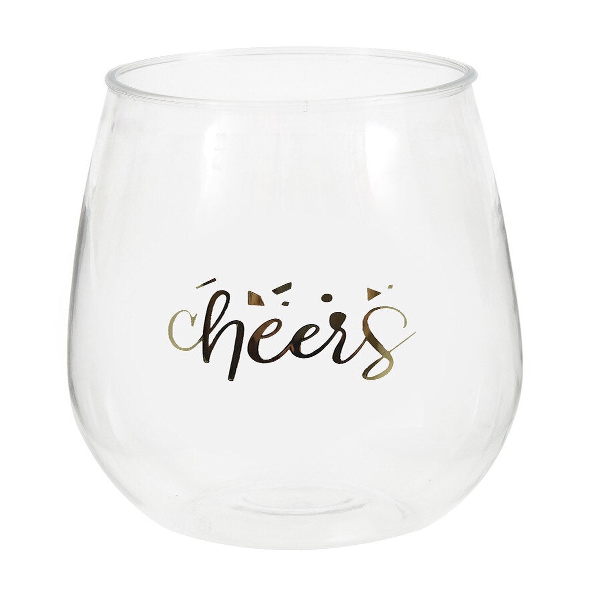 Gold Foil Stamped inCheersin Plastic Stemless Wine Glass 443ml (15oz)