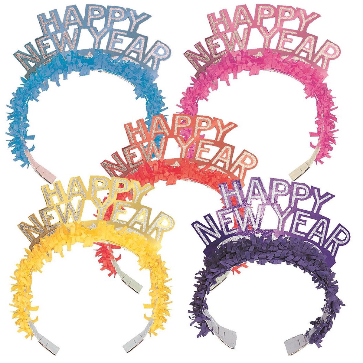 New Year's Glitter Fringe Tiara - Bulk - Assorted Colours