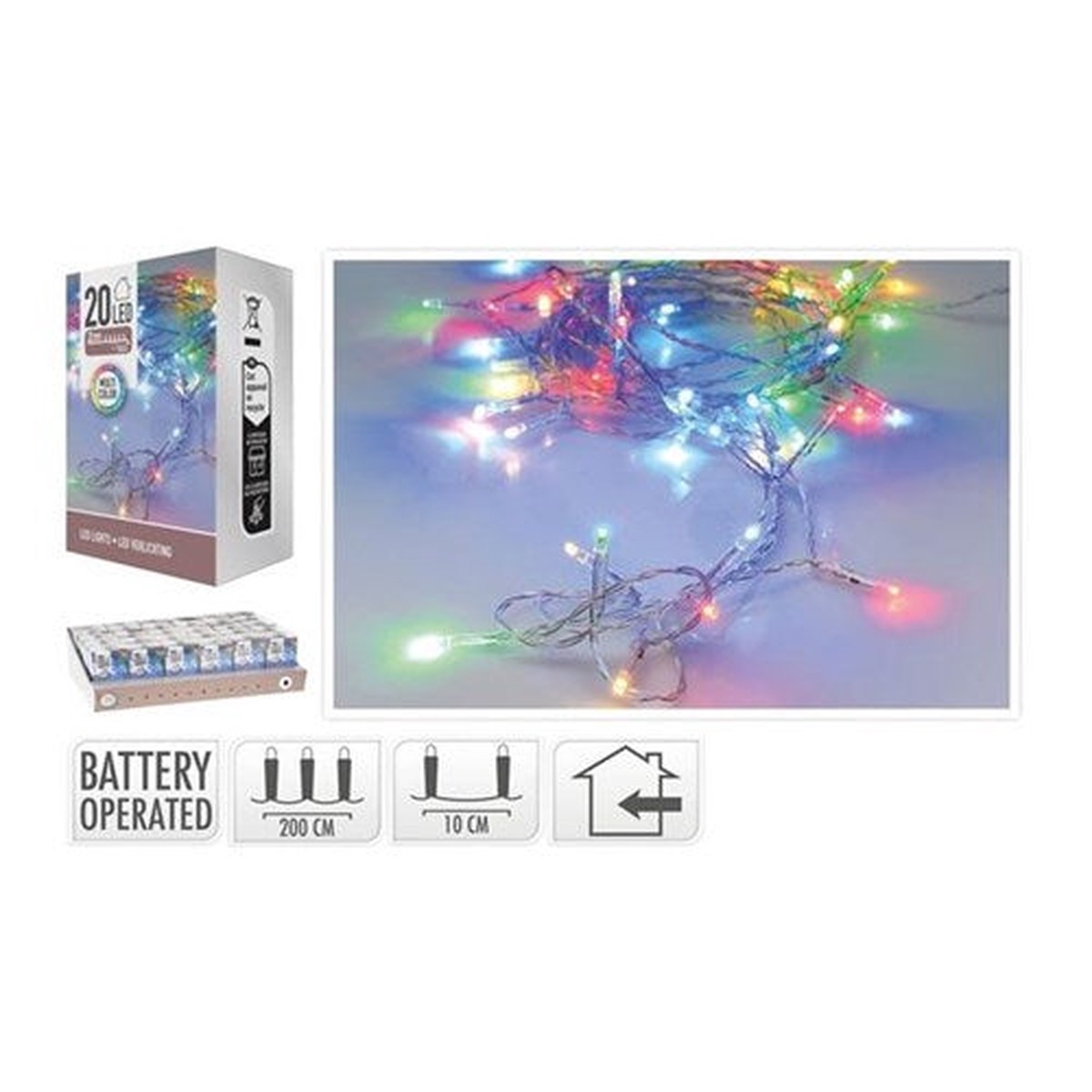 20LED Lights Battery Operated Multi 2M
