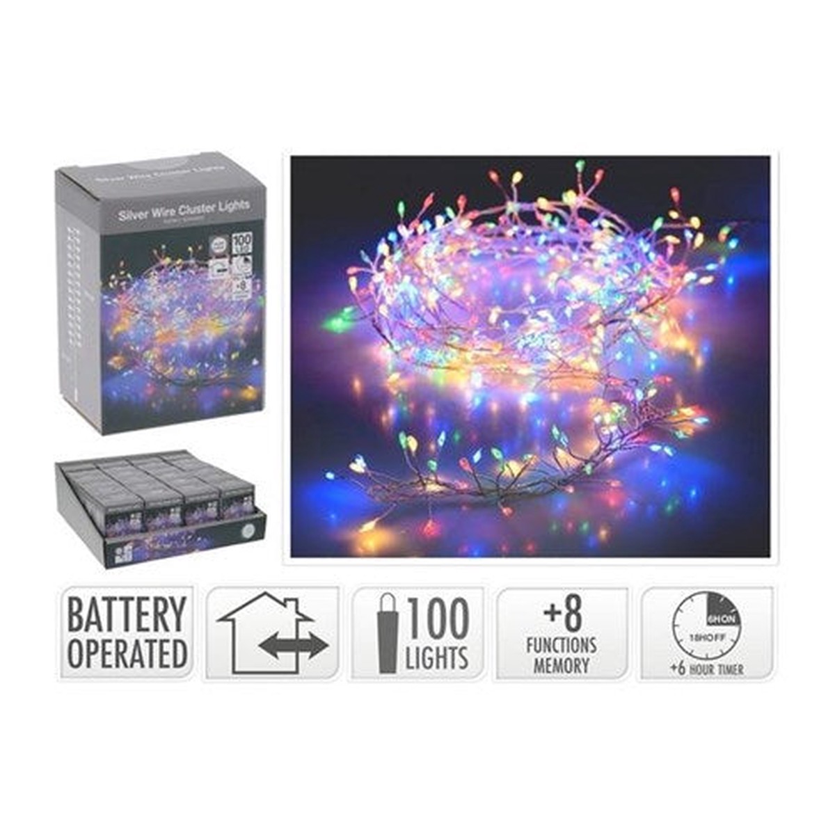 100LED Silverwire Cluster Multiip44Battery Operated 1M