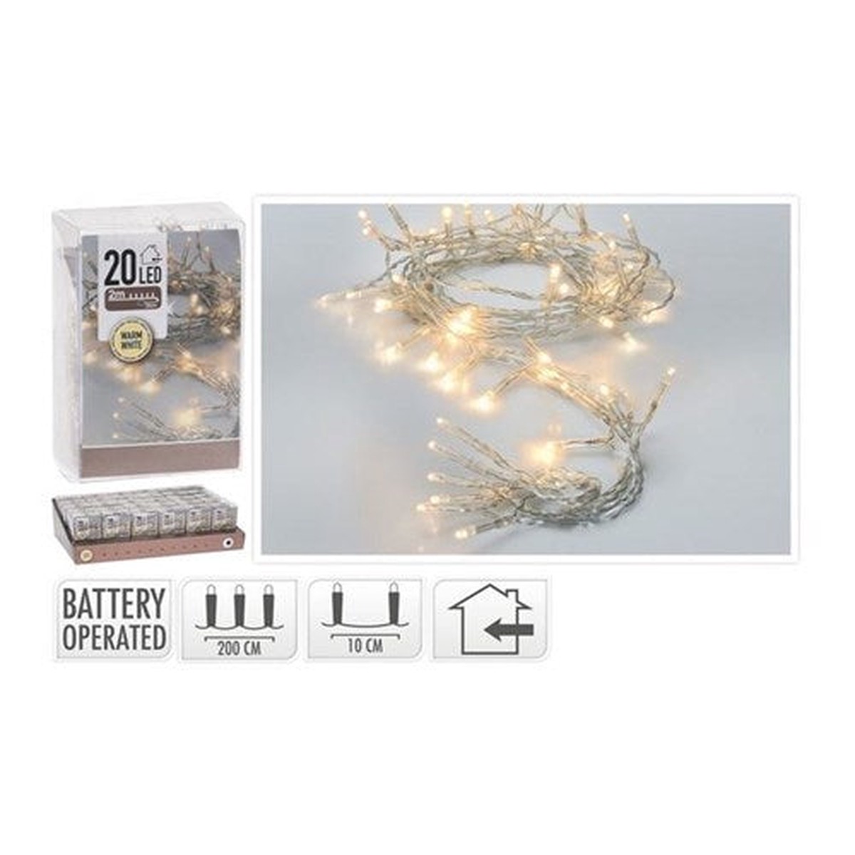 20LED Lights Battery Operated Warm White 2M