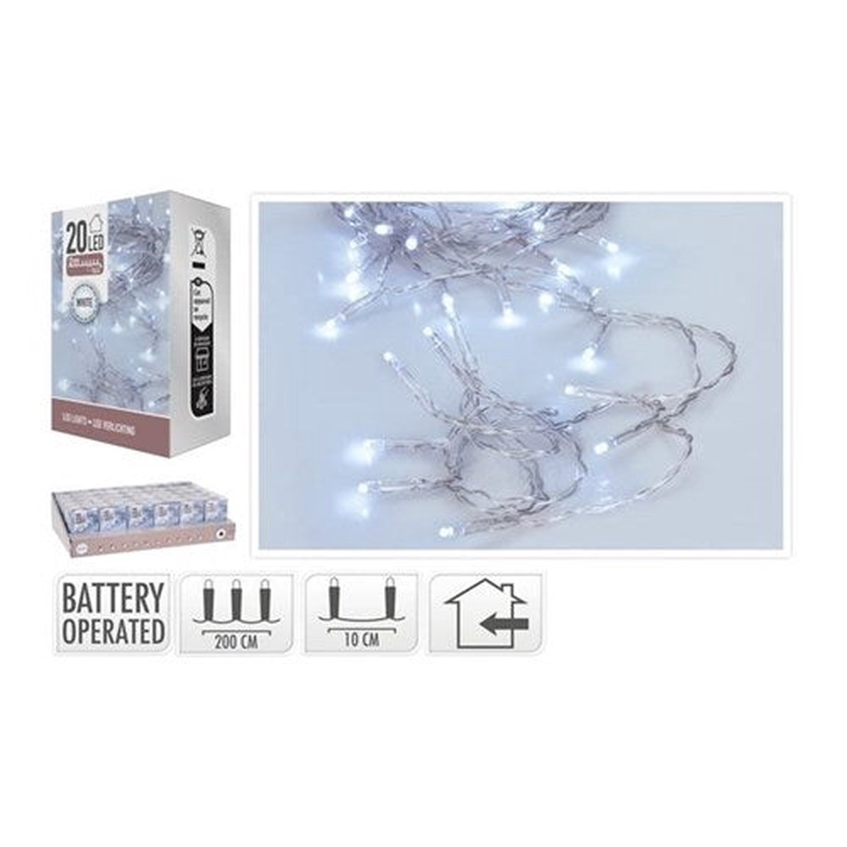 20LED Lights Battery Operated White 2M
